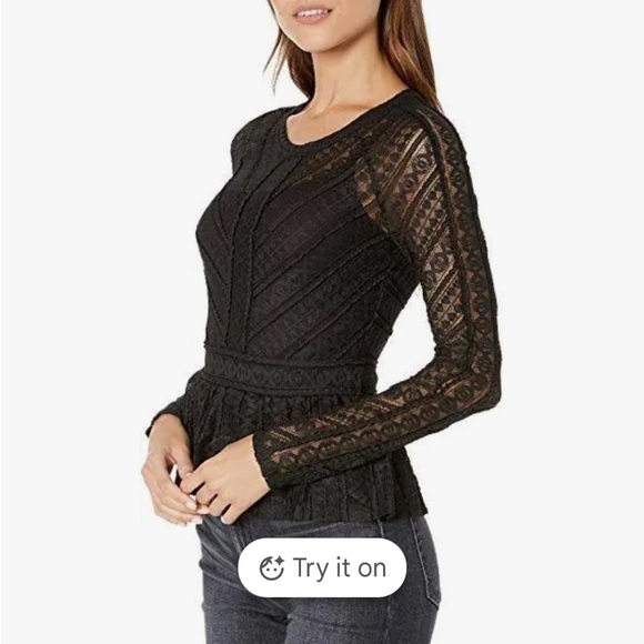 BCBGMaxAzria Black Lace Peplum Blouse - Picture 3 of 4